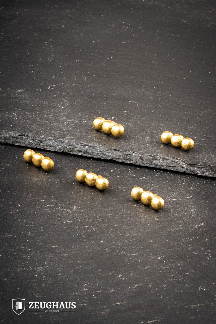 Five brass three bulb belt mounts, each approximately 21mm wide, designed for versatile lighting solutions.