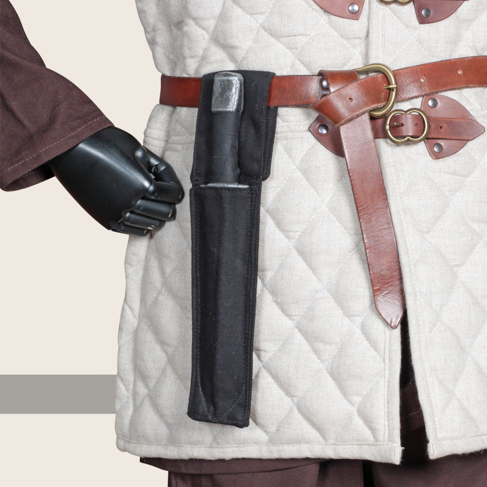 Kerria Black Throwing Knife Holder made of durable cotton, designed to attach to a belt with a loop for easy access.