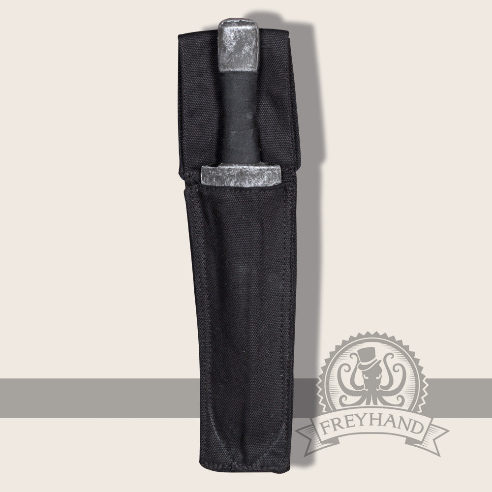 Kerria Black Throwing Knife Holder made of durable cotton, designed to attach to a belt with a loop for easy access.