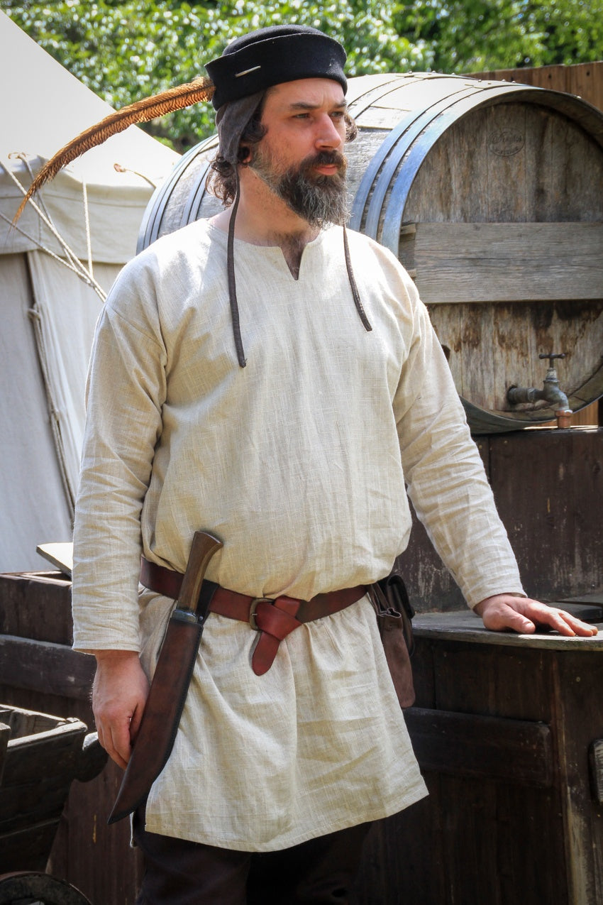 Knee-length Tunic Avena Natural made from linen blend fabric, featuring a slightly coarser texture and a moveable cut, ideal for layering.