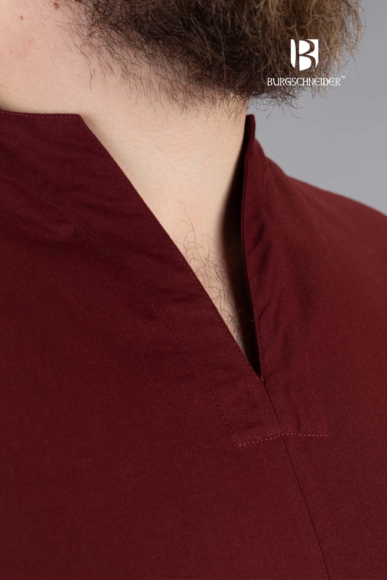 A vibrant red Tunic Ekwin made of pure cotton, featuring side slits for enhanced mobility, perfect for historical reenactments.