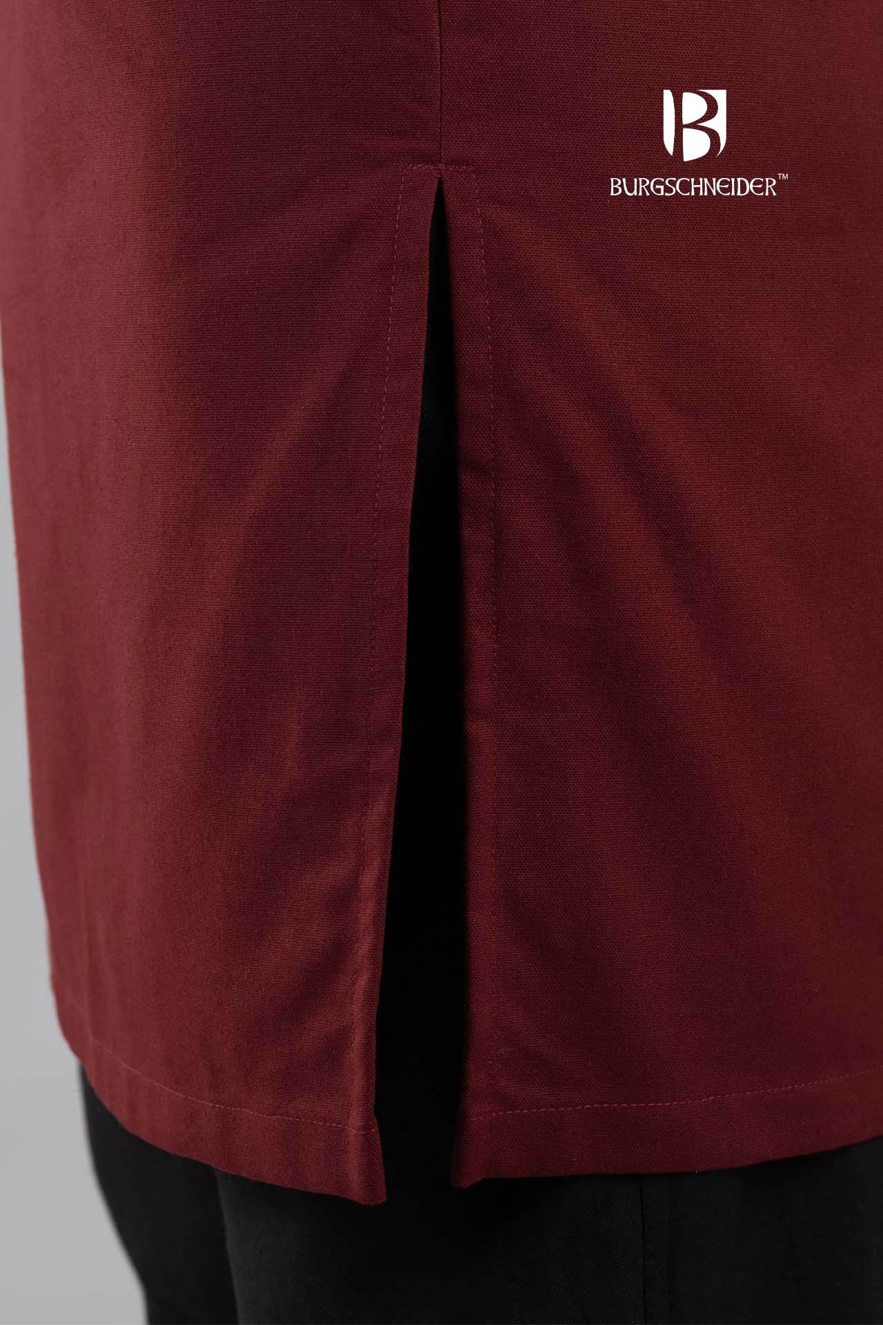 A vibrant red Tunic Ekwin made of pure cotton, featuring side slits for enhanced mobility, perfect for historical reenactments.