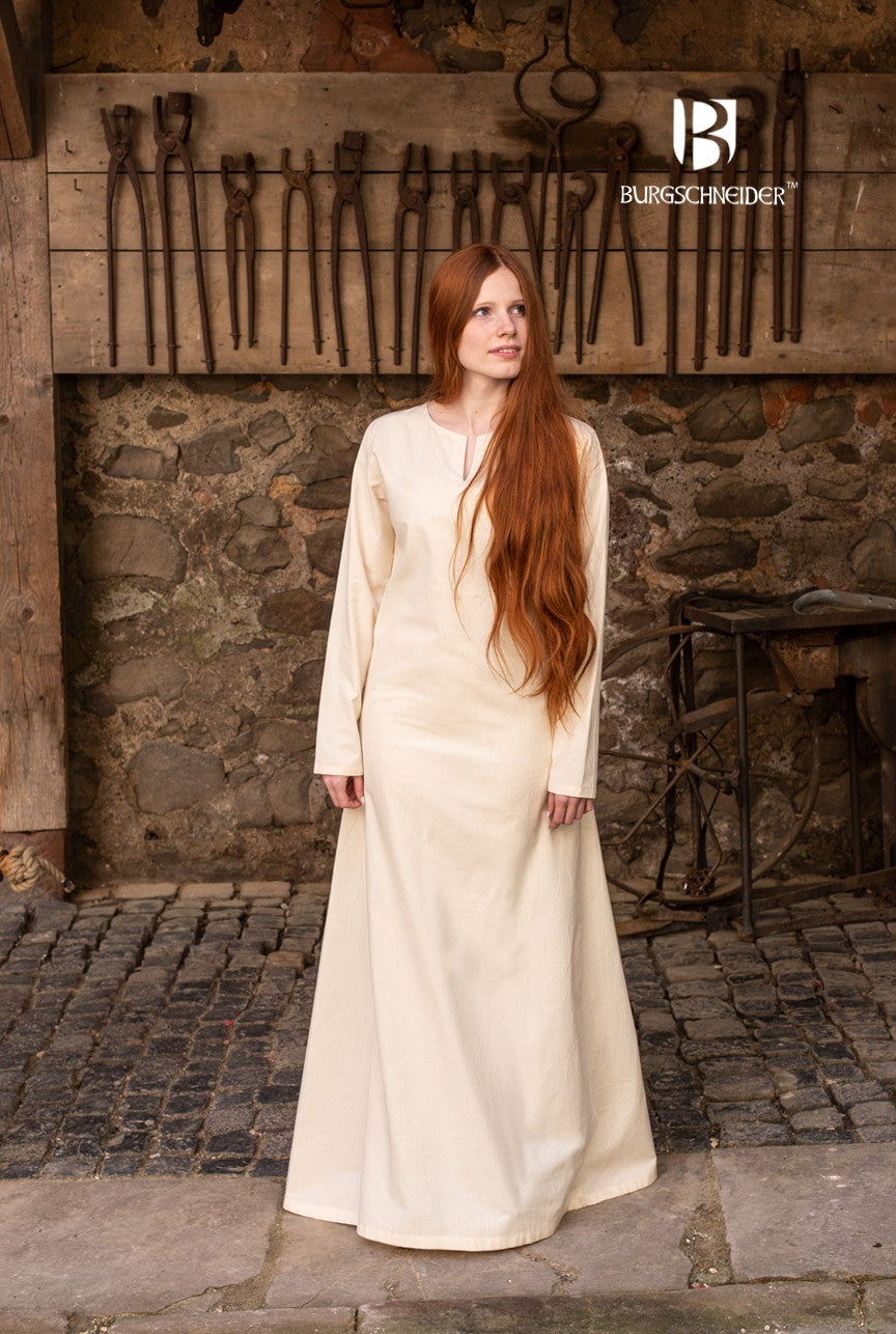 Elisa Natural Underdress featuring long sleeves and full-length design, made of 100% cotton in a natural color.