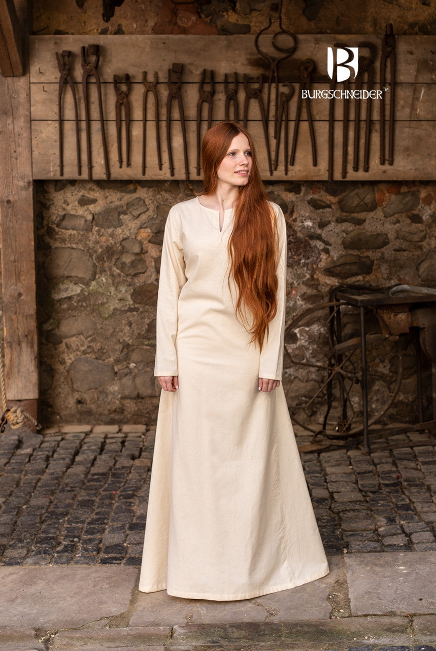 Elisa Natural Underdress featuring long sleeves and full-length design, made of 100% cotton in a natural color.
