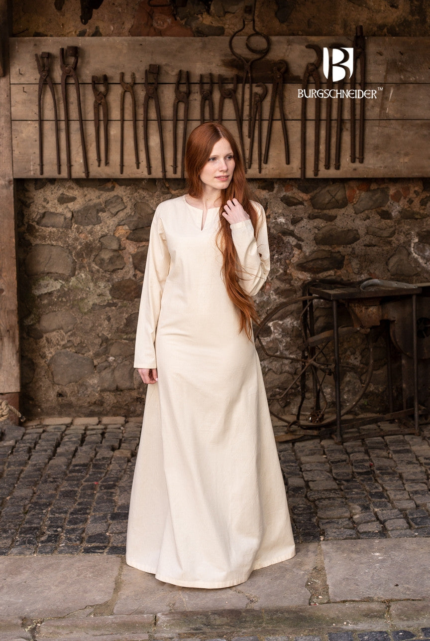 Elisa Natural Underdress featuring long sleeves and full-length design, made of 100% cotton in a natural color.
