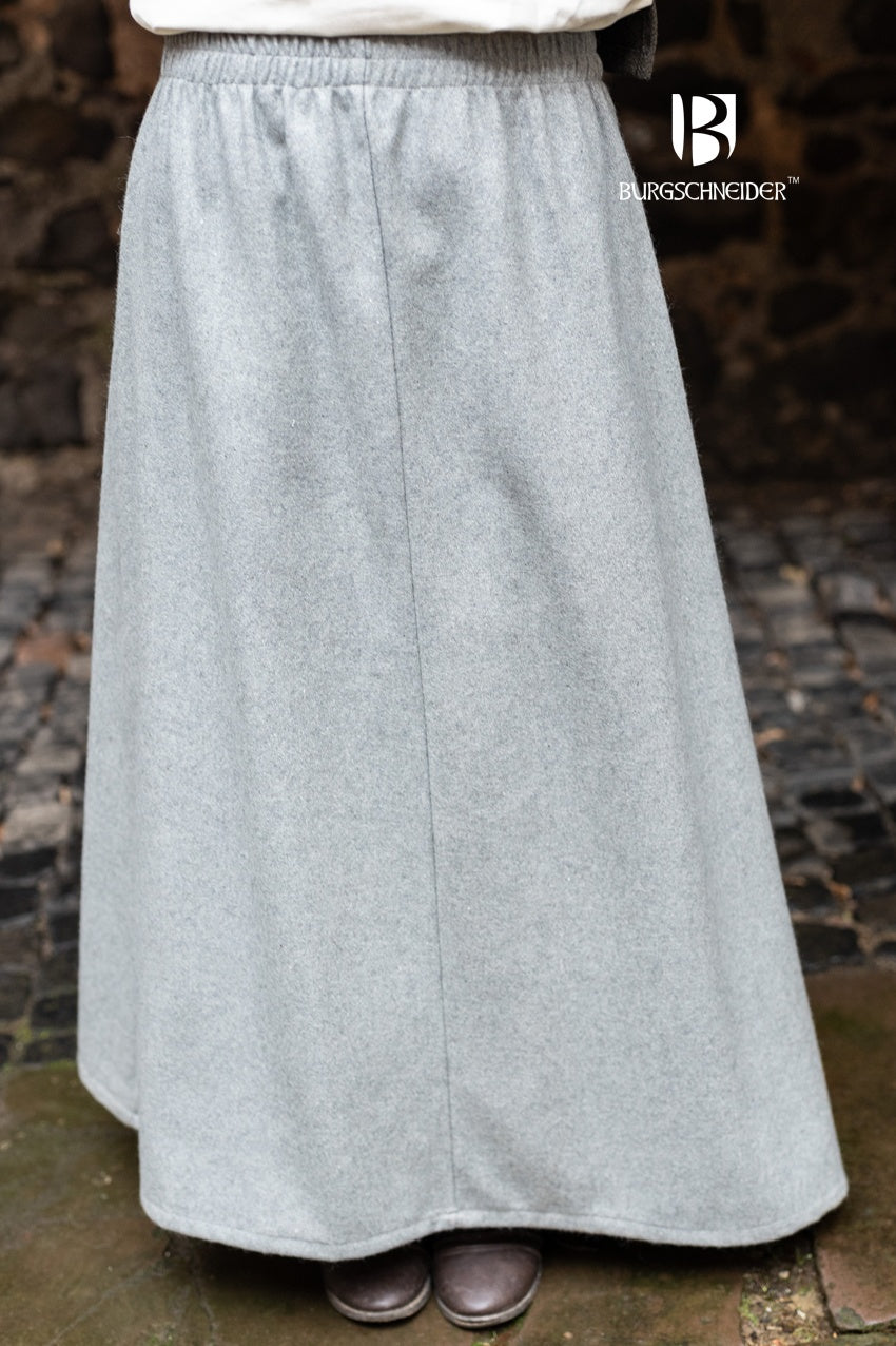 A warm grey wool felt underskirt with a soft elastic waistband, perfect for layering and versatile styling.