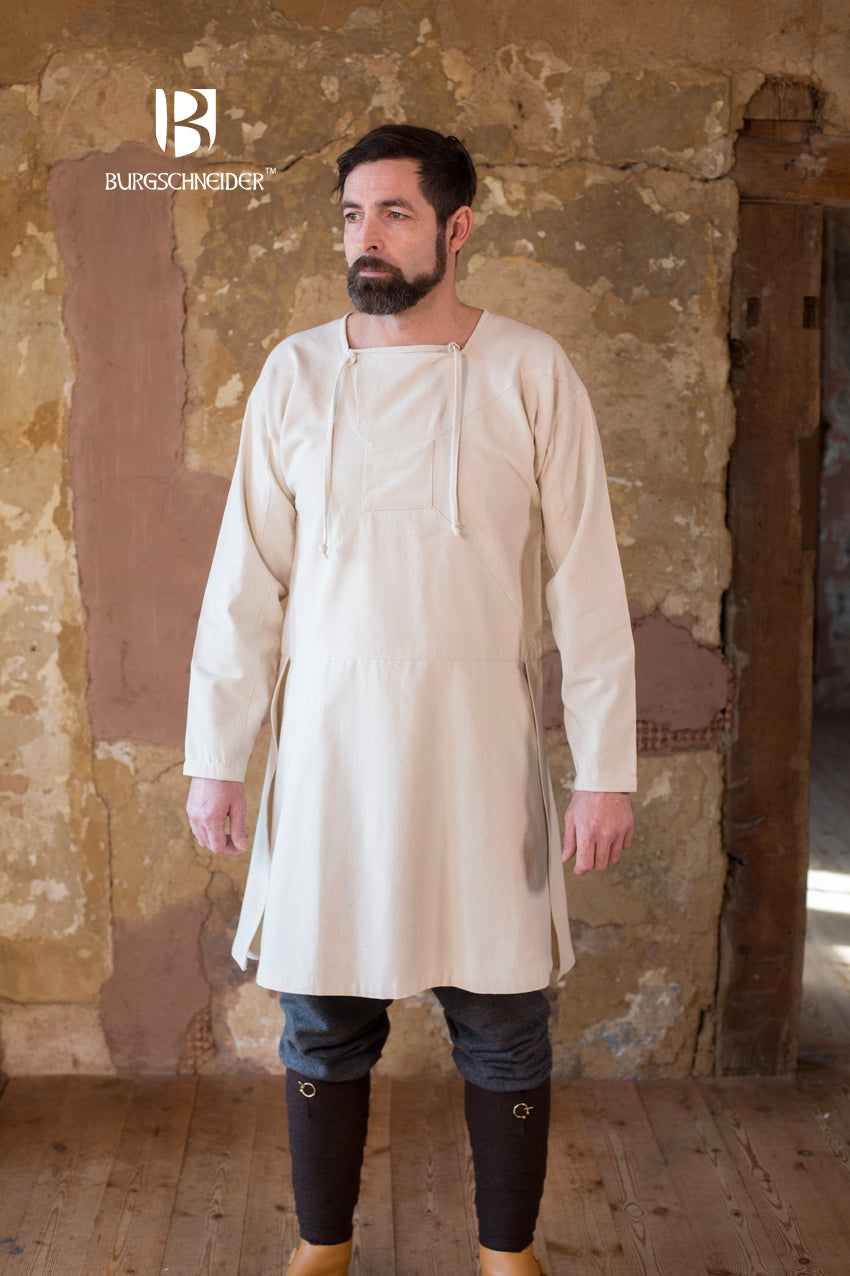 Viborg Shirt Olaf Natural featuring long sleeves and a closable neck collar, designed for comfort and style.
