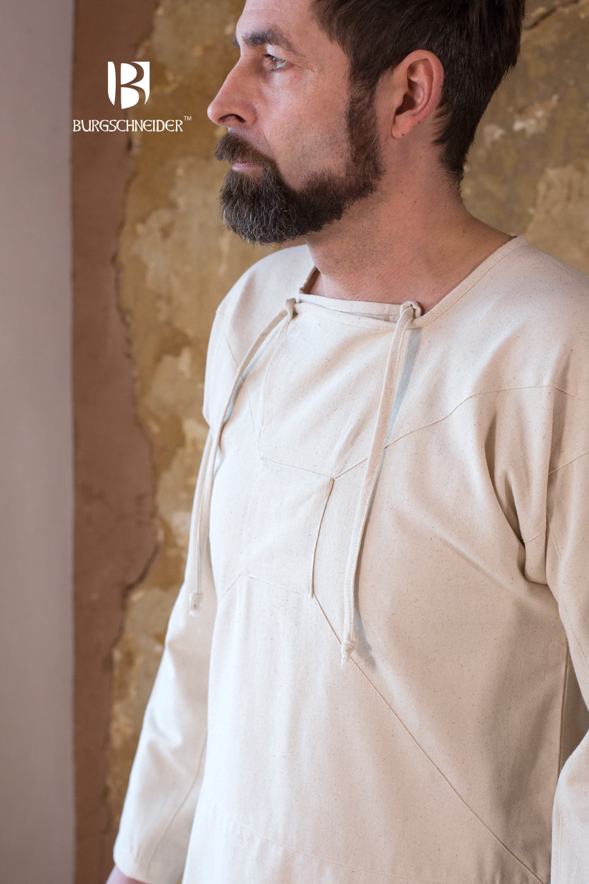 Viborg Shirt Olaf Natural featuring long sleeves and a closable neck collar, designed for comfort and style.