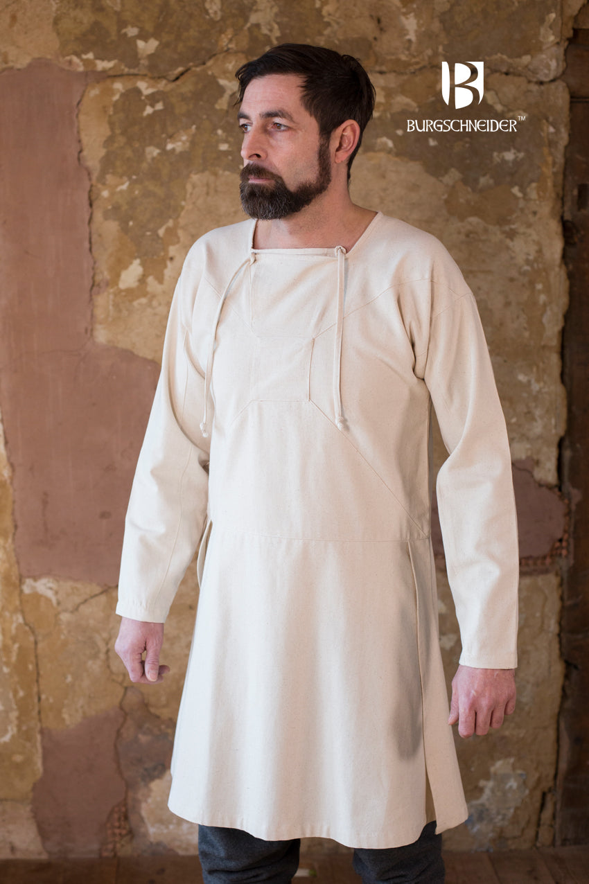 Viborg Shirt Olaf Natural featuring long sleeves and a closable neck collar, designed for comfort and style.