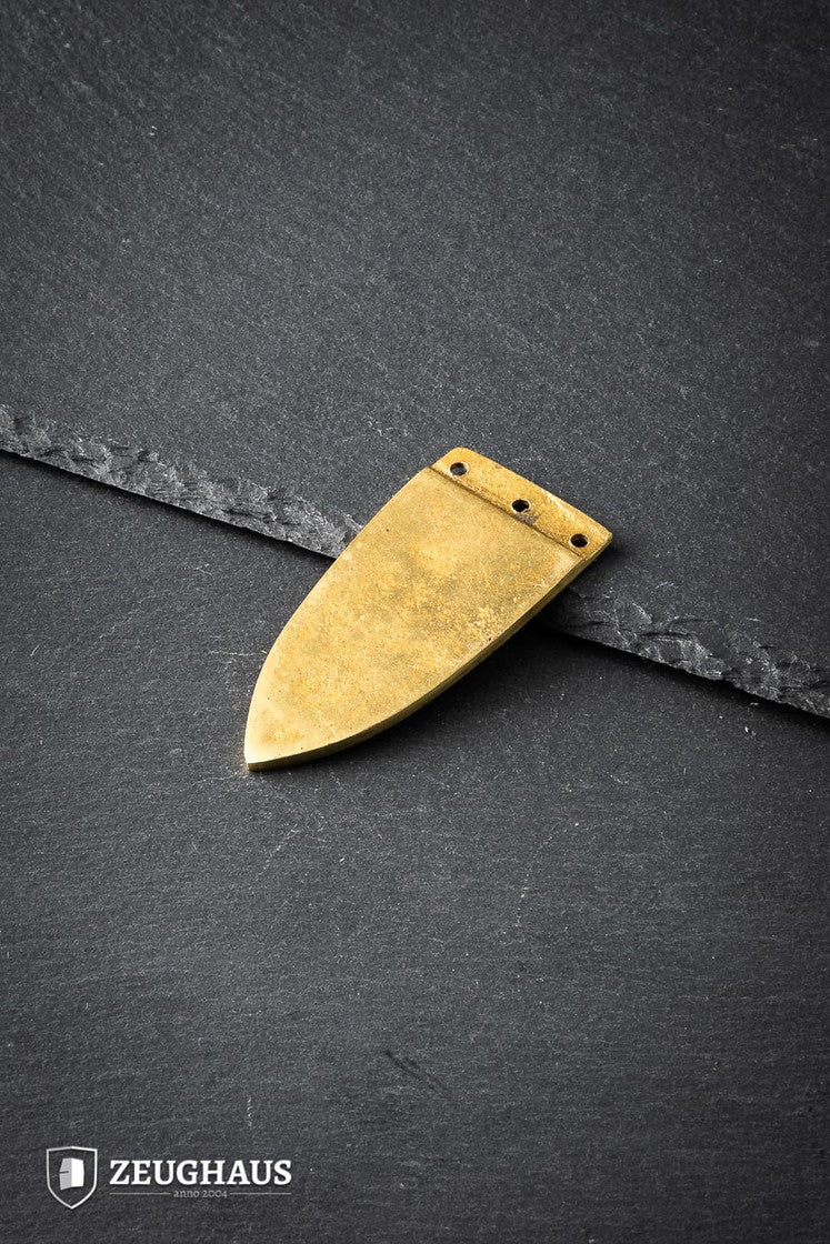 Viking 10th Century Strap End made of brass, designed for straps up to 30 mm, showcasing intricate historical craftsmanship.