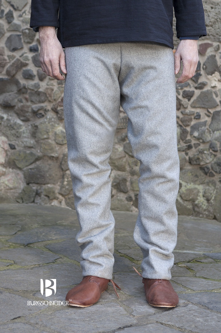 Wool Thorsberg Pants Fenris Grey, showcasing authentic early medieval design and high-quality wool felt fabric.