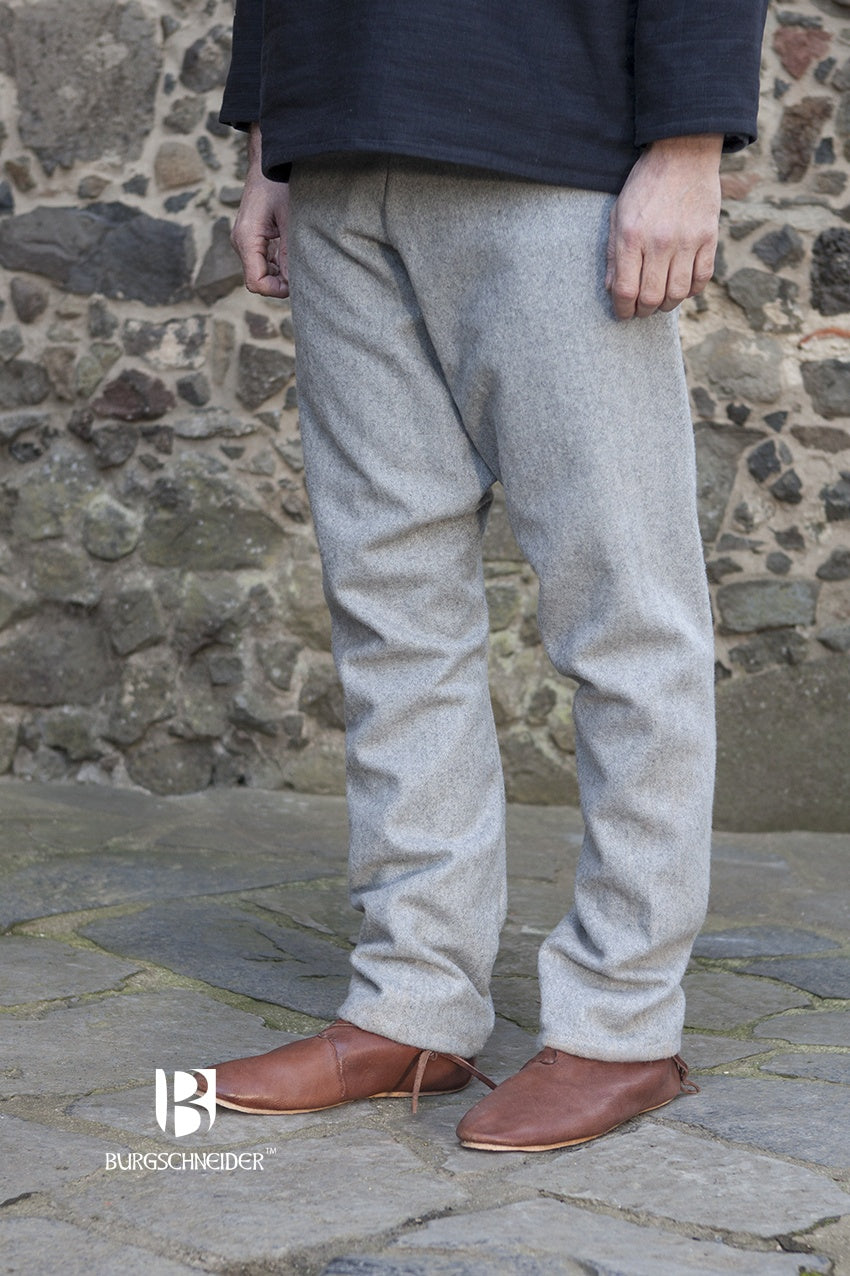 Wool Thorsberg Pants Fenris Grey, showcasing authentic early medieval design and high-quality wool felt fabric.
