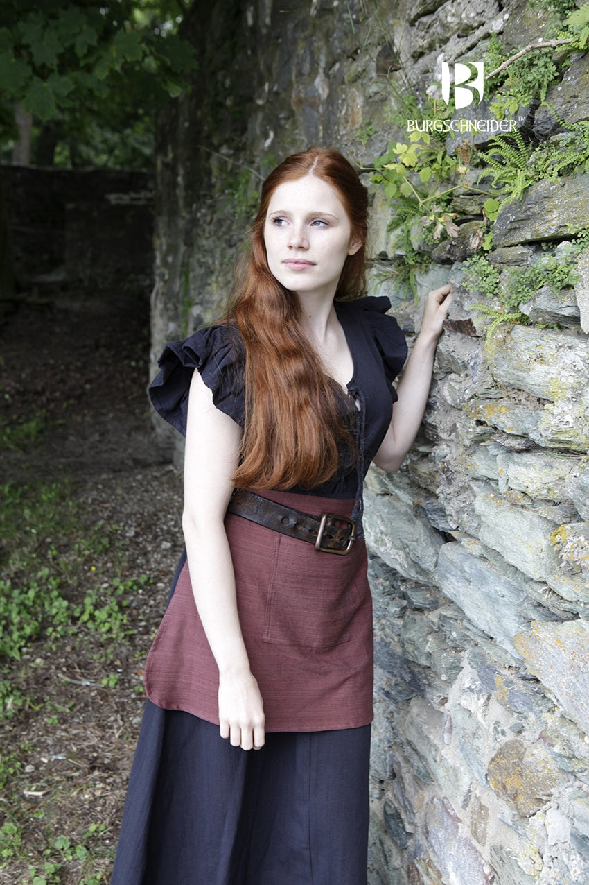 Women's Dress Agga Black featuring decorative lacing, ruffled sleeves, and ankle-length design in unkempt cotton fabric.