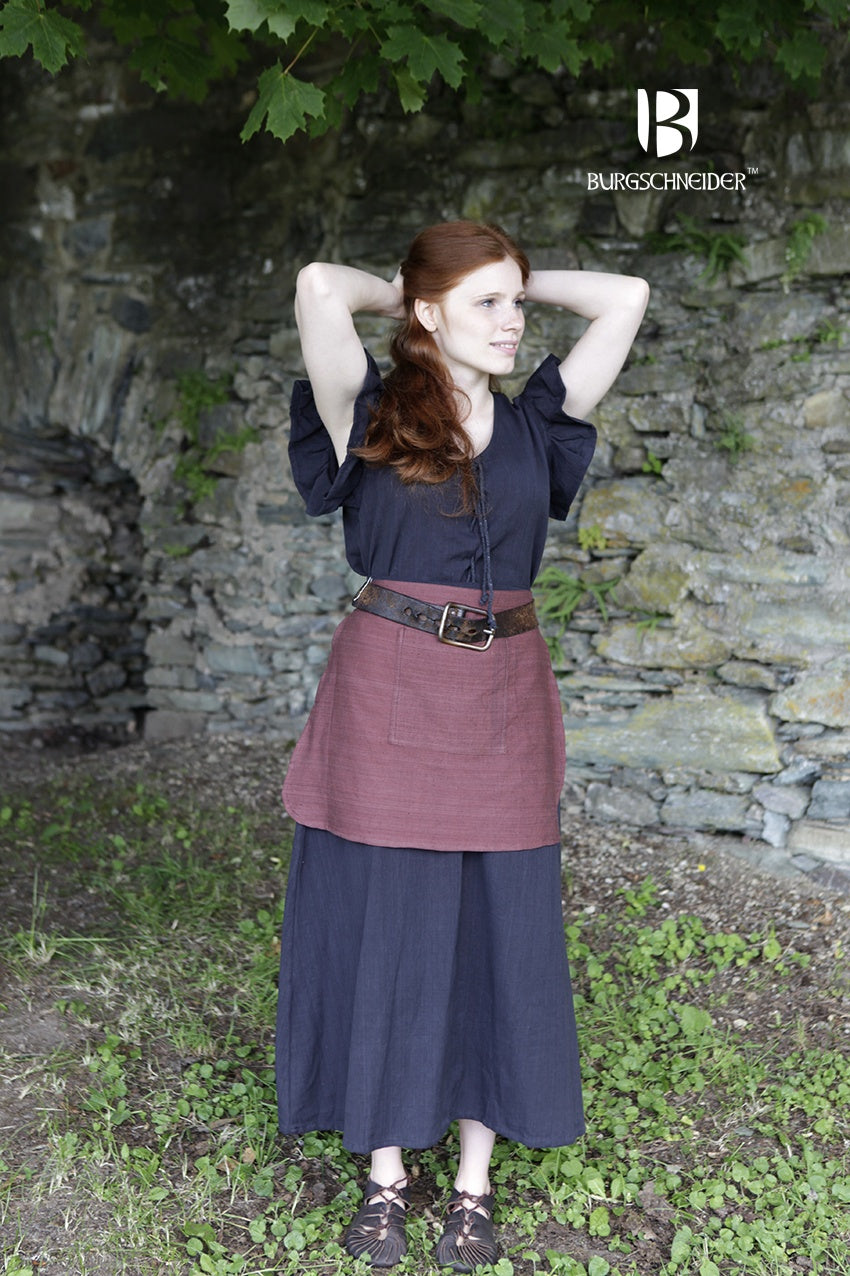 Women's Dress Agga Black featuring decorative lacing, ruffled sleeves, and ankle-length design in unkempt cotton fabric.