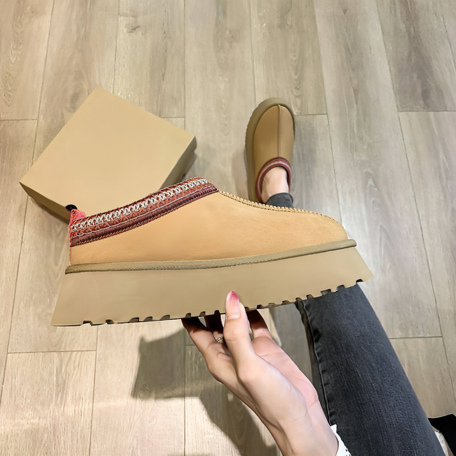 Main Fleece-lined Warm Slugged Bottom Half Slippers Casual Cotton-padded image