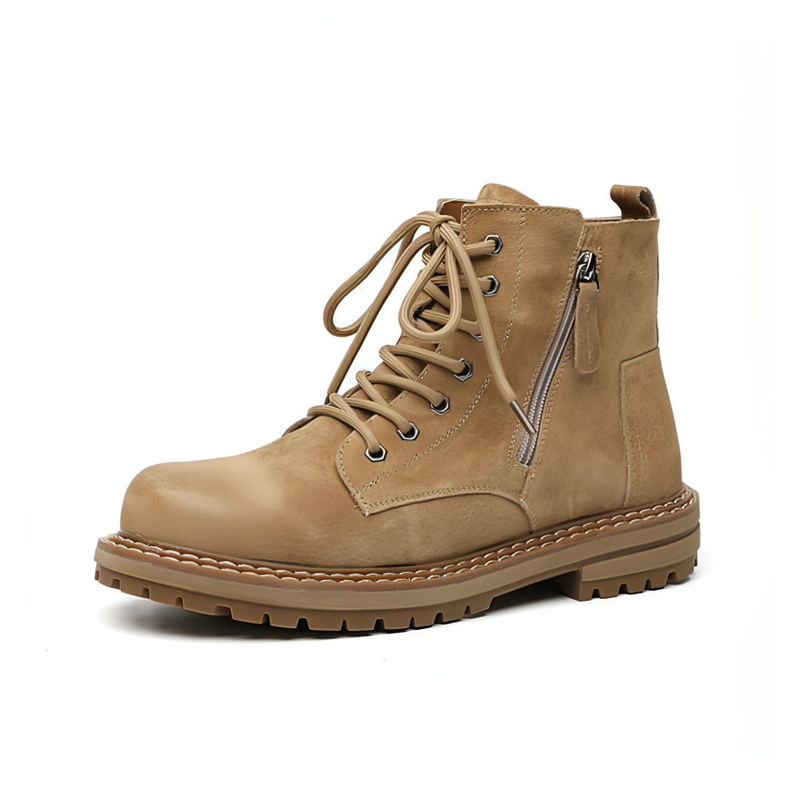 Stylish Side Zipper Seven-hole Ankle Boots featuring a unique lace-up design and side zipper closure, perfect for high street fashion.