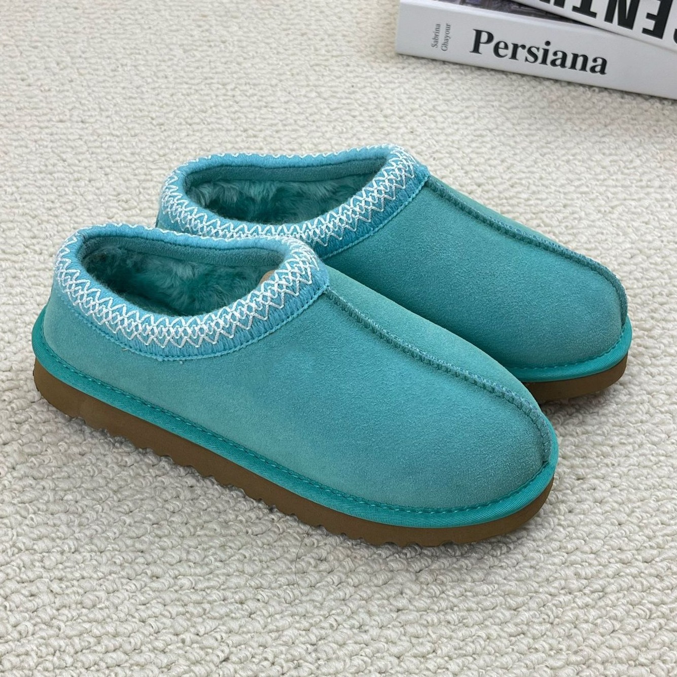 Main Cozy Genuine Suede Women's Fuzzy Slippers Slip On Memory Foam Shoes image