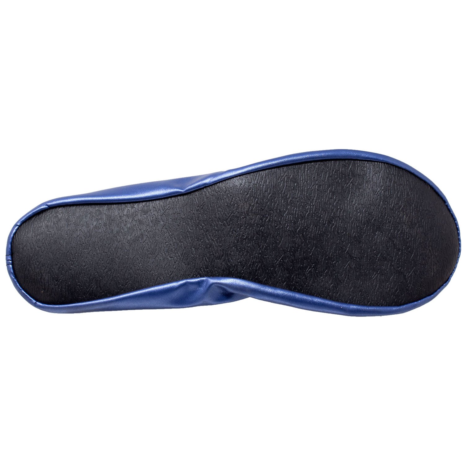 A pair of navy foldable ballet flats for women, showcasing a soft inner lining, elastic trim, and non-slip rubber sole, ideal for travel and comfort.