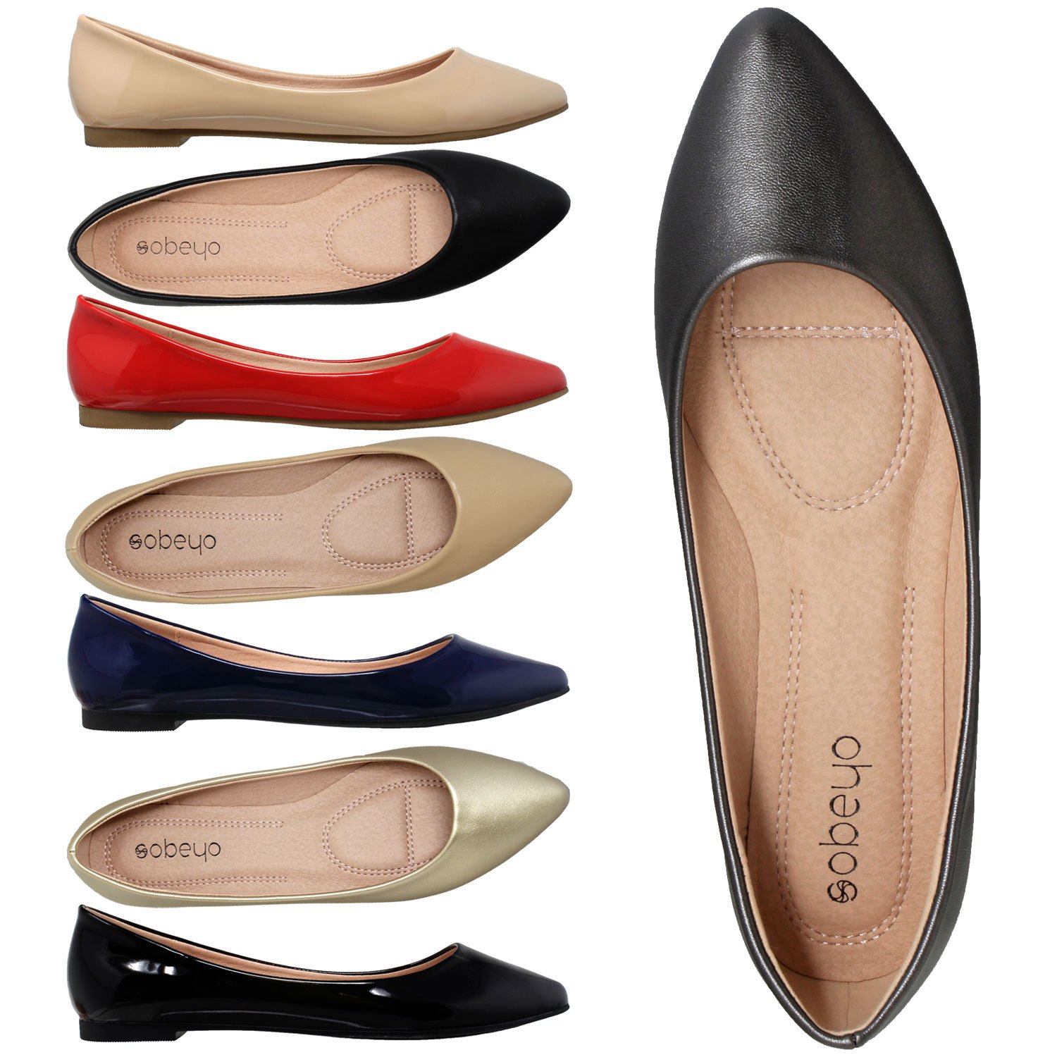 A pair of stylish Pointed Toe Ballet Flats in black, showcasing a sleek silhouette and cushioned insole, perfect for versatile wear.