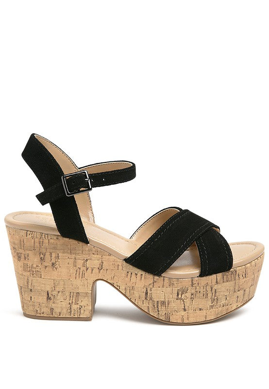 ULLA High Heeled Block Sandal in Black, featuring premium suede leather and a stylish block heel design.