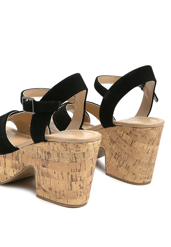 ULLA High Heeled Block Sandal in Black, featuring premium suede leather and a stylish block heel design.