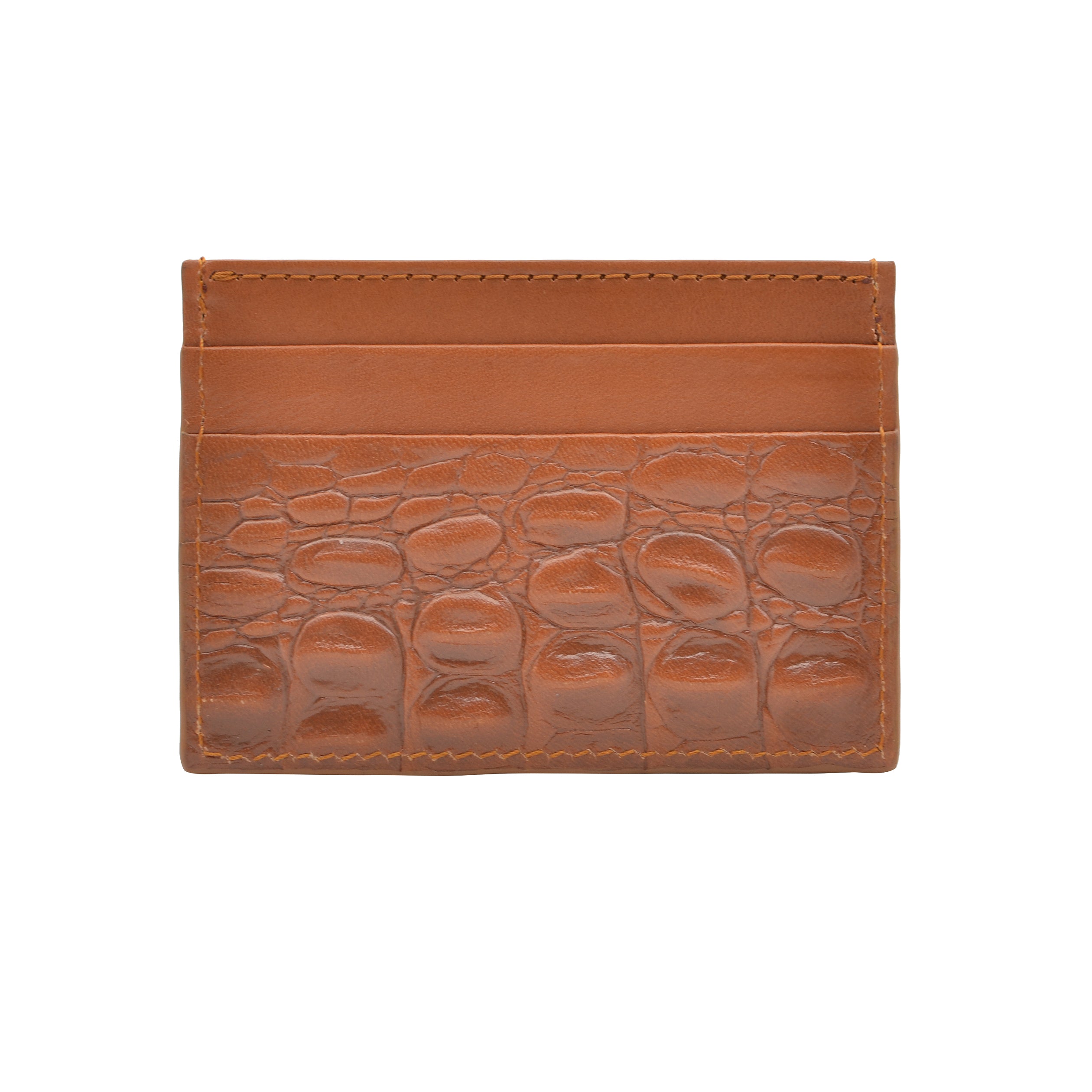 Seajure Croc Embossed Leather Card Holder in camel color, showcasing its premium leather texture and stylish design.