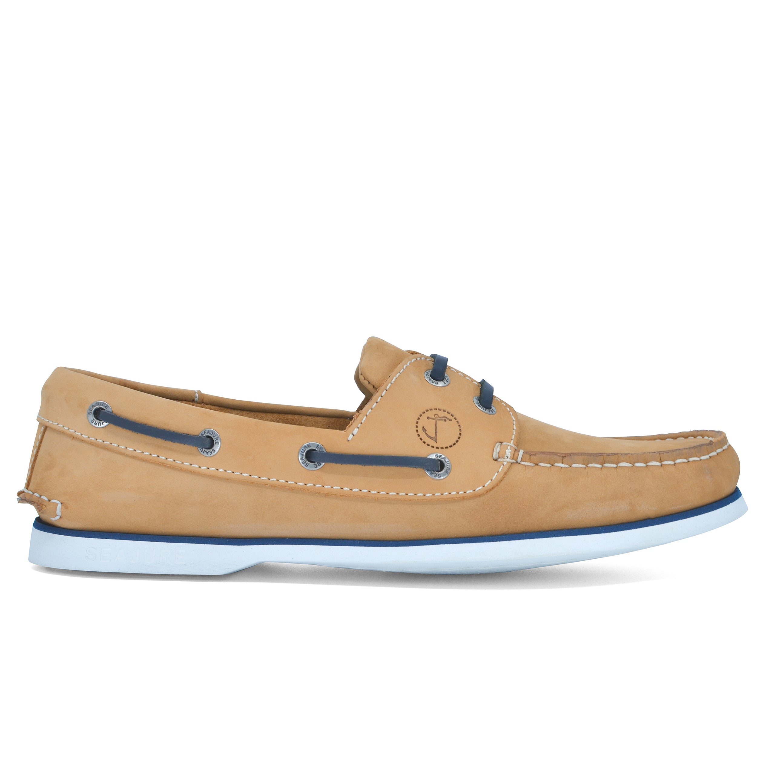 Seajure Cofete men boat shoe made of premium nubuck leather with a natural rubber sole, showcasing its elegant design and craftsmanship.