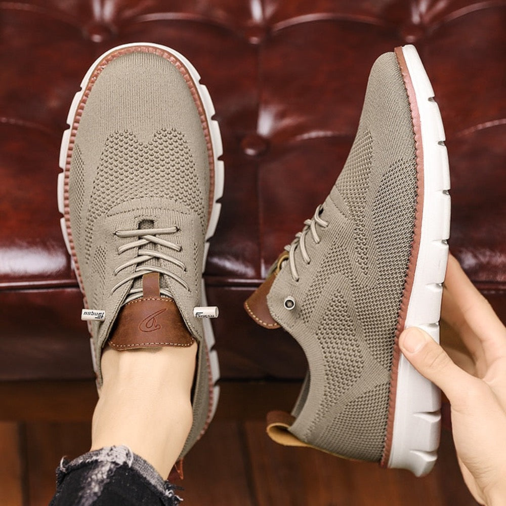 Men's Casual Breathable Walking Shoe in khaki color with a sleek design and breathable mesh upper.