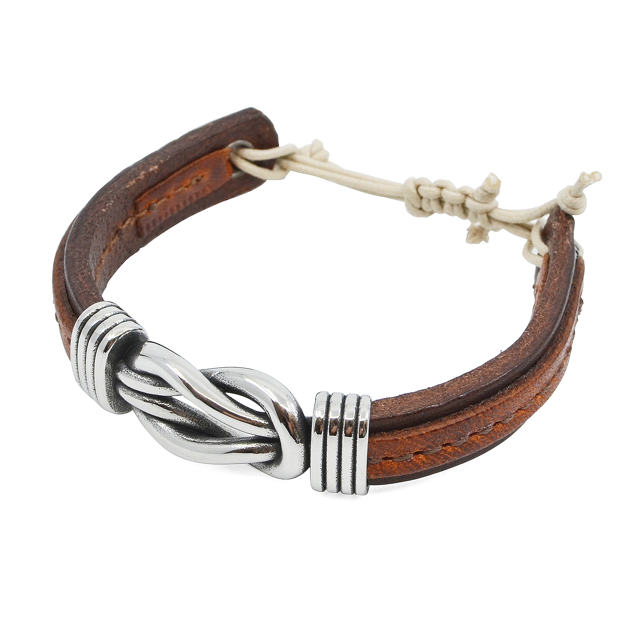 Nautical Rope and Leather Capri Bracelet featuring premium leather and durable nautical rope, handmade in Portugal with stainless-steel hardware.
