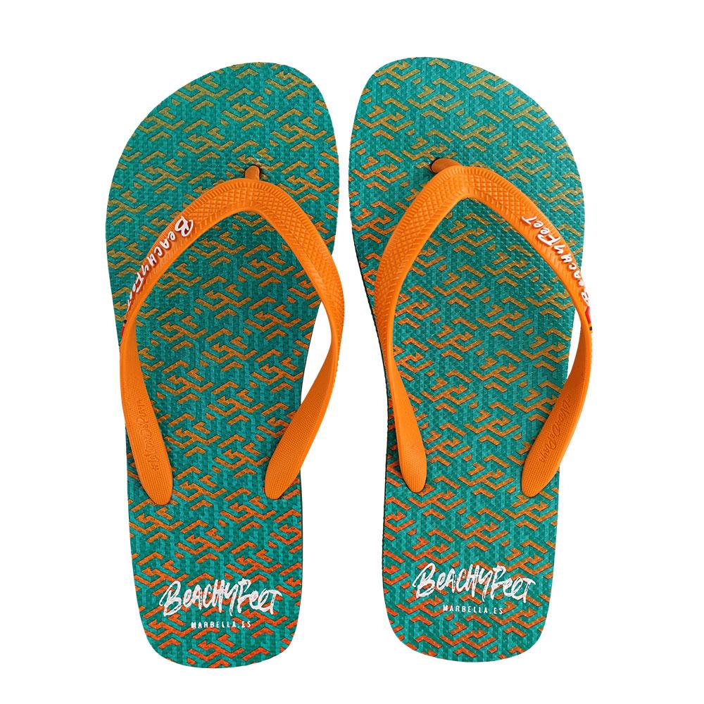 BeachyFeet® - Eclipse Verde flip flops featuring a rugged strap and textured footbed, perfect for summer adventures.