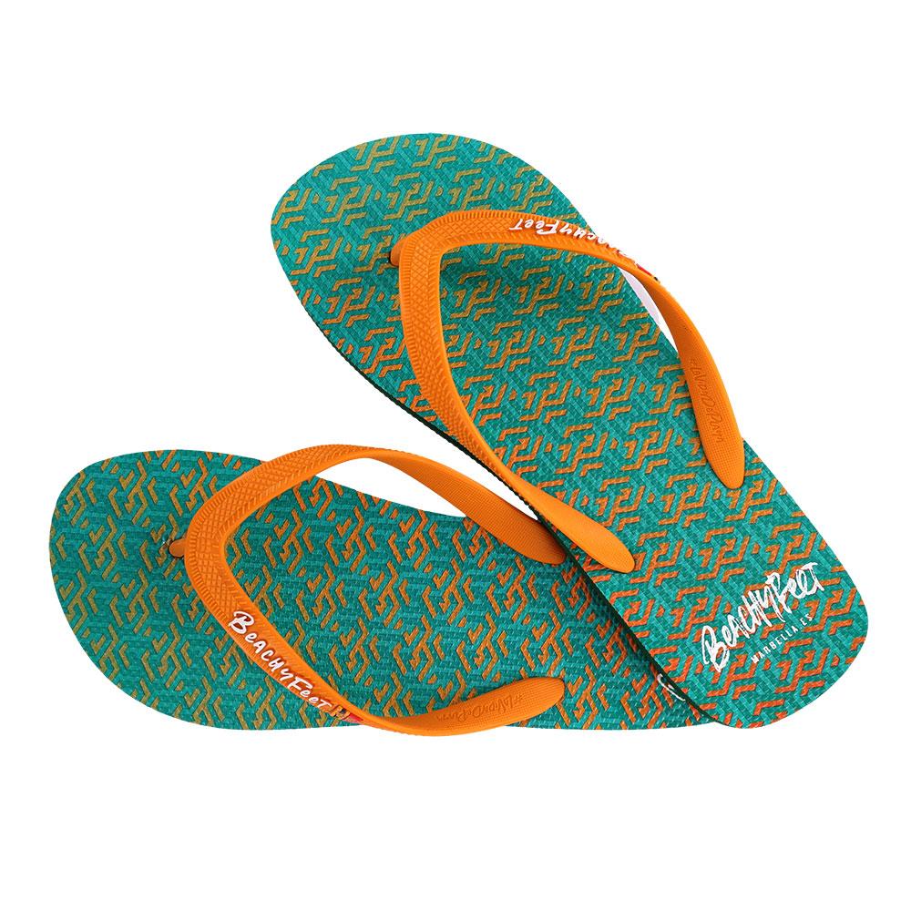 BeachyFeet® - Eclipse Verde flip flops featuring a rugged strap and textured footbed, perfect for summer adventures.