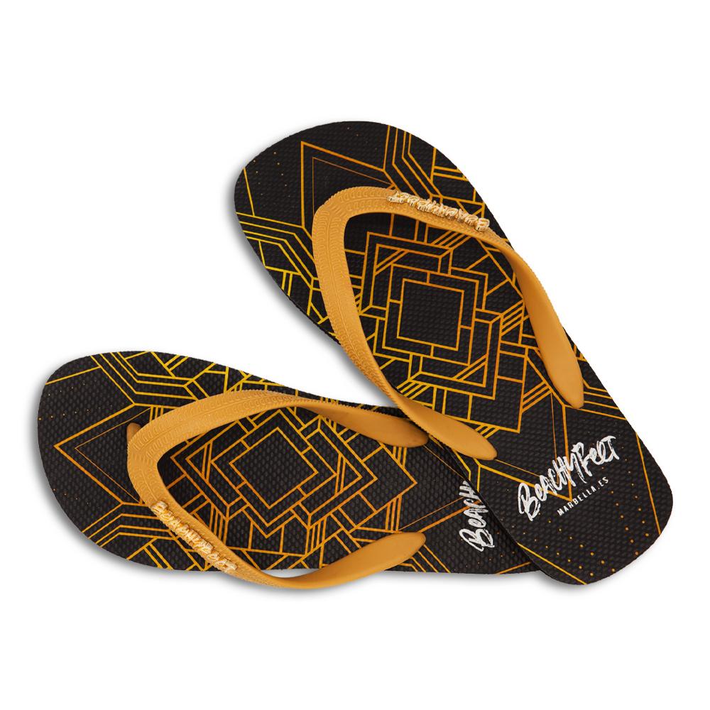 BeachyFeet® - Sleek flip flops featuring an Art Deco style print, designed for comfort and durability, perfect for summer outings.