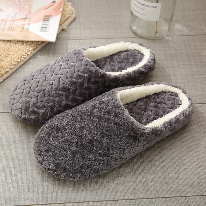 Cozy women indoor slippers in various colors, featuring plush material and anti-slip soles, perfect for autumn and winter wear.