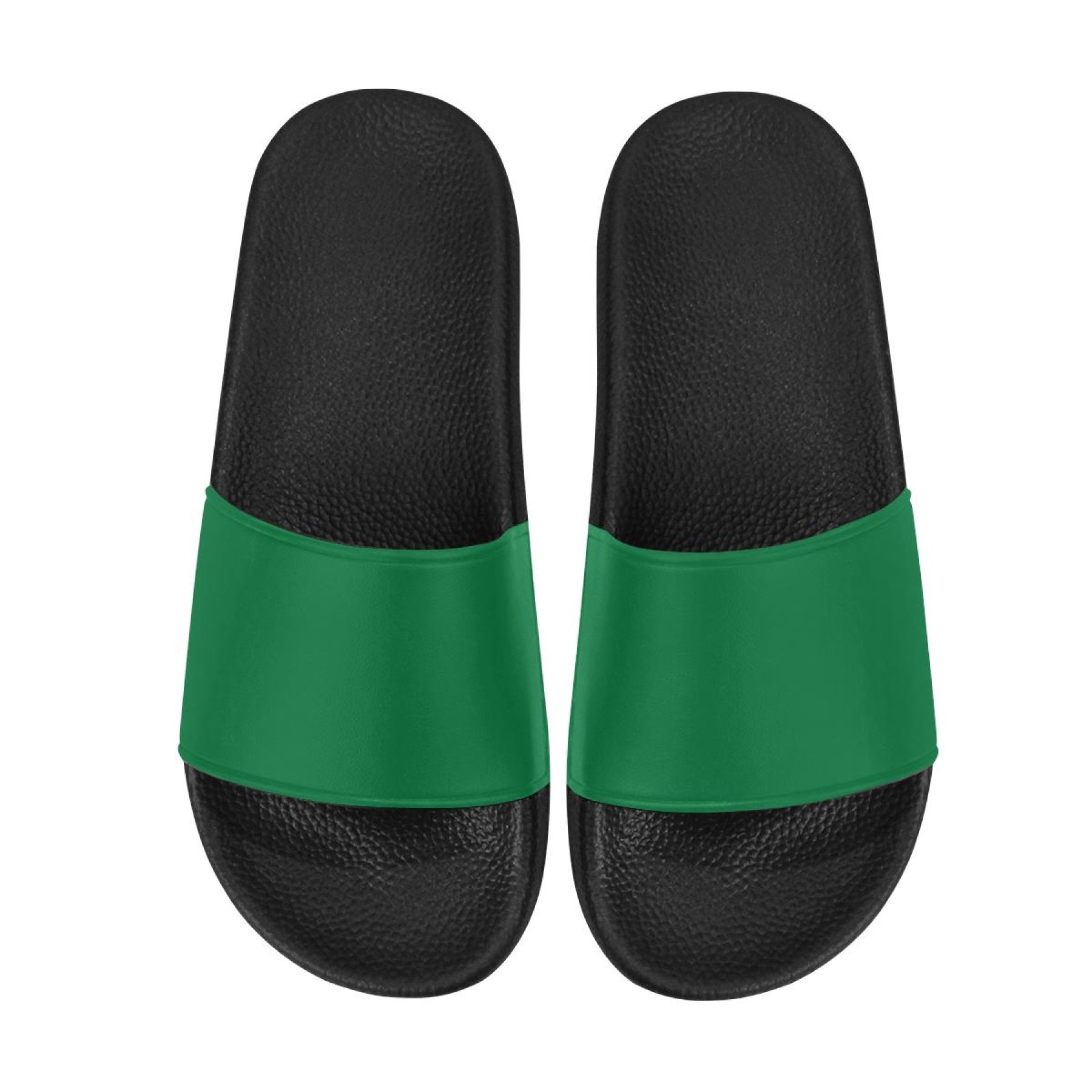 A pair of women's dark green slides with a cushioned strap and EVA footbed, perfect for casual wear and beach outings.