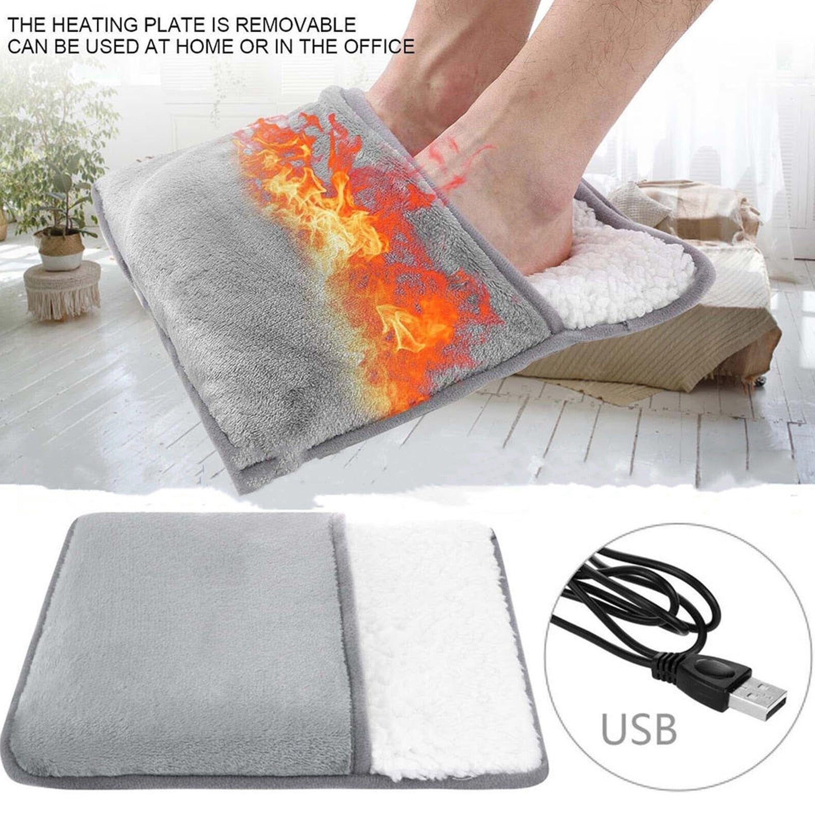 USB electric heating pad for feet, made of silk plush fabric, featuring a pocket design for comfort and warmth during winter.