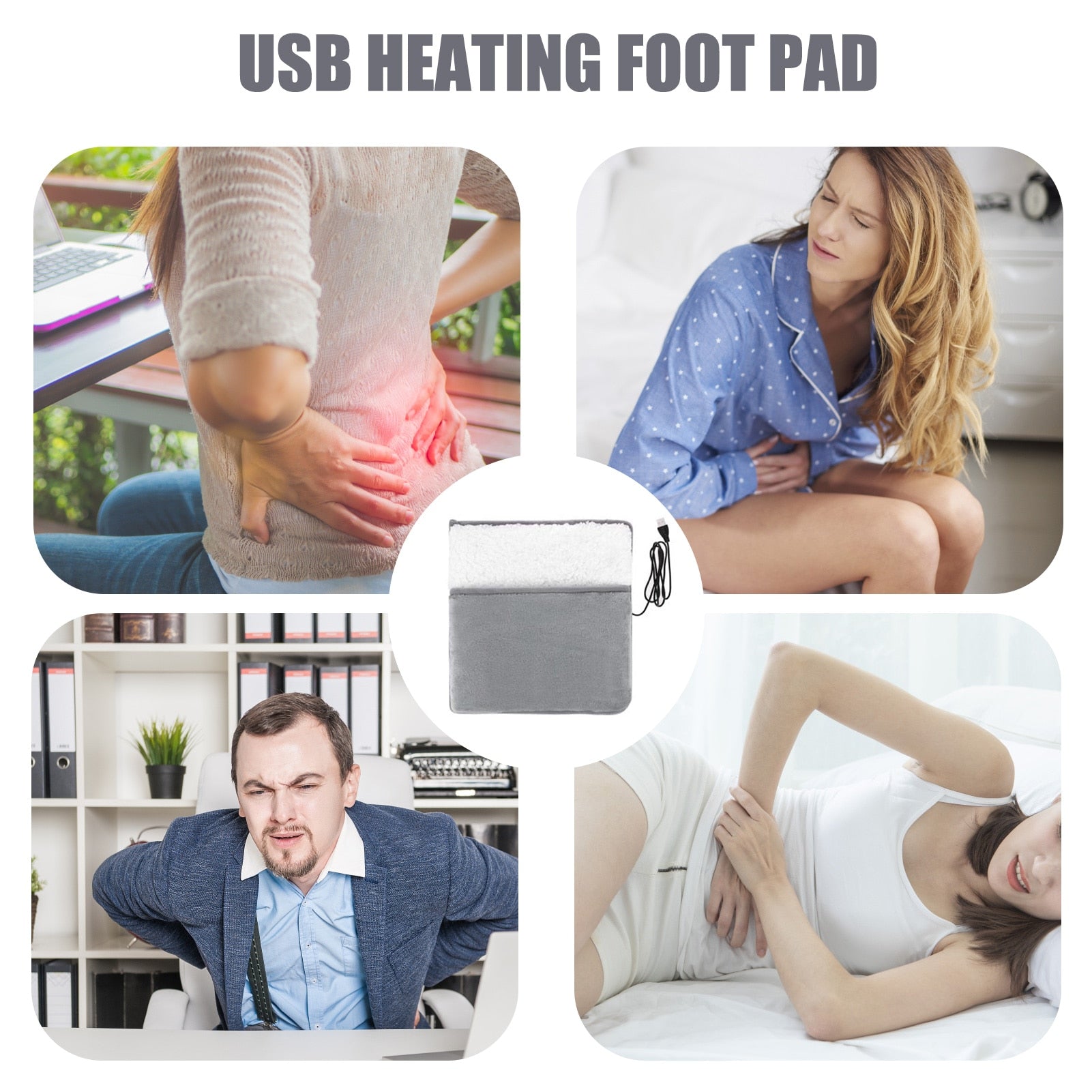 USB electric heating pad for feet, made of silk plush fabric, featuring a pocket design for comfort and warmth during winter.