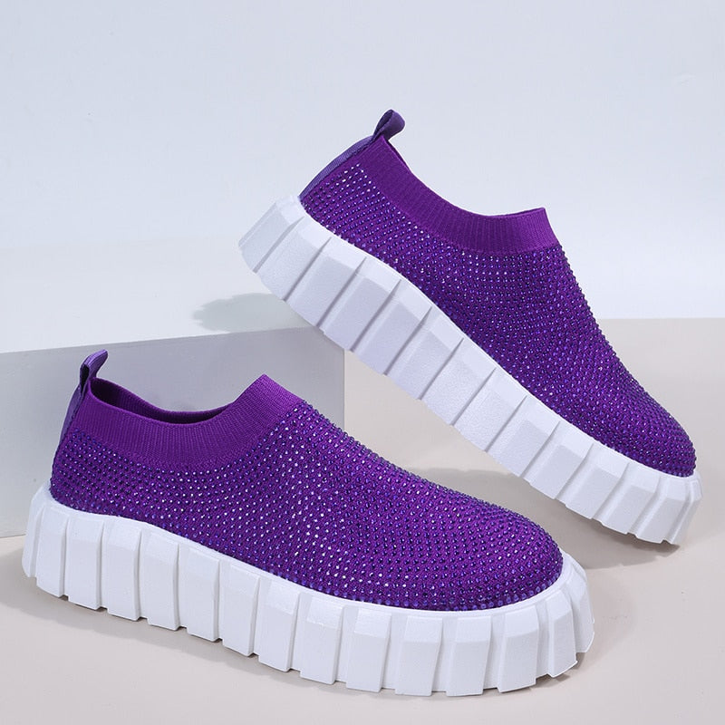 2022 Bling Bling Female Mesh Platform Vulcanized Shoes featuring a stylish design with bling embellishments and a durable platform sole.