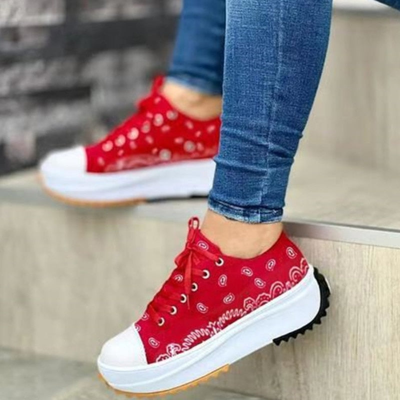 A pair of stylish 2022 Pattern Canvas Women Sneakers in vibrant colors, showcasing a trendy design suitable for casual wear.