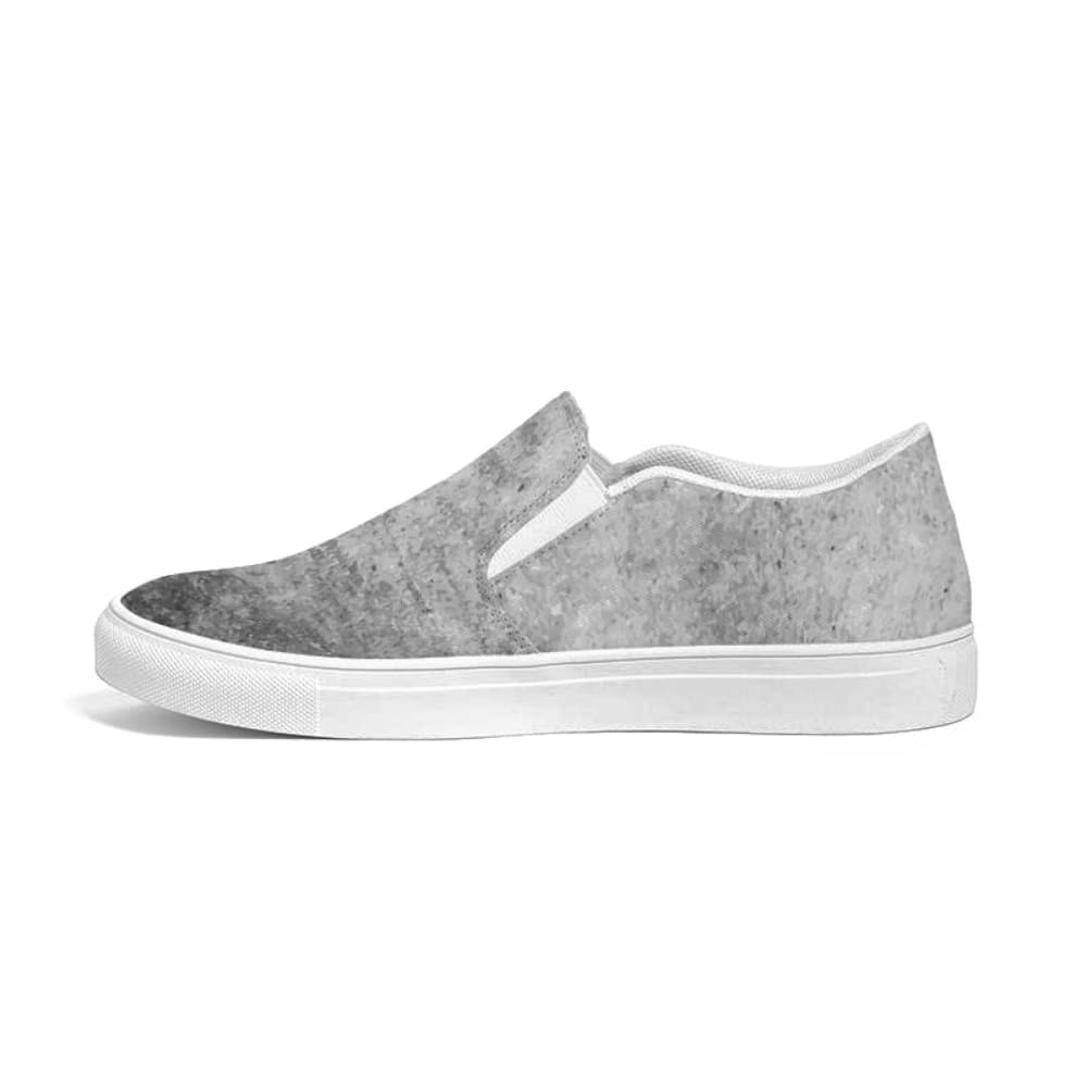 Men's grey low top slip-on canvas sports shoes with elastic side accents and padded collar, perfect for casual wear.