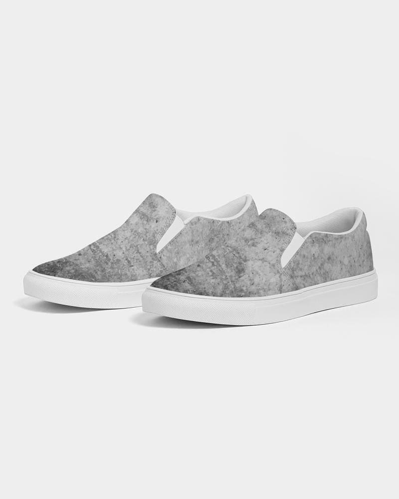 Men's grey low top slip-on canvas sports shoes with elastic side accents and padded collar, perfect for casual wear.
