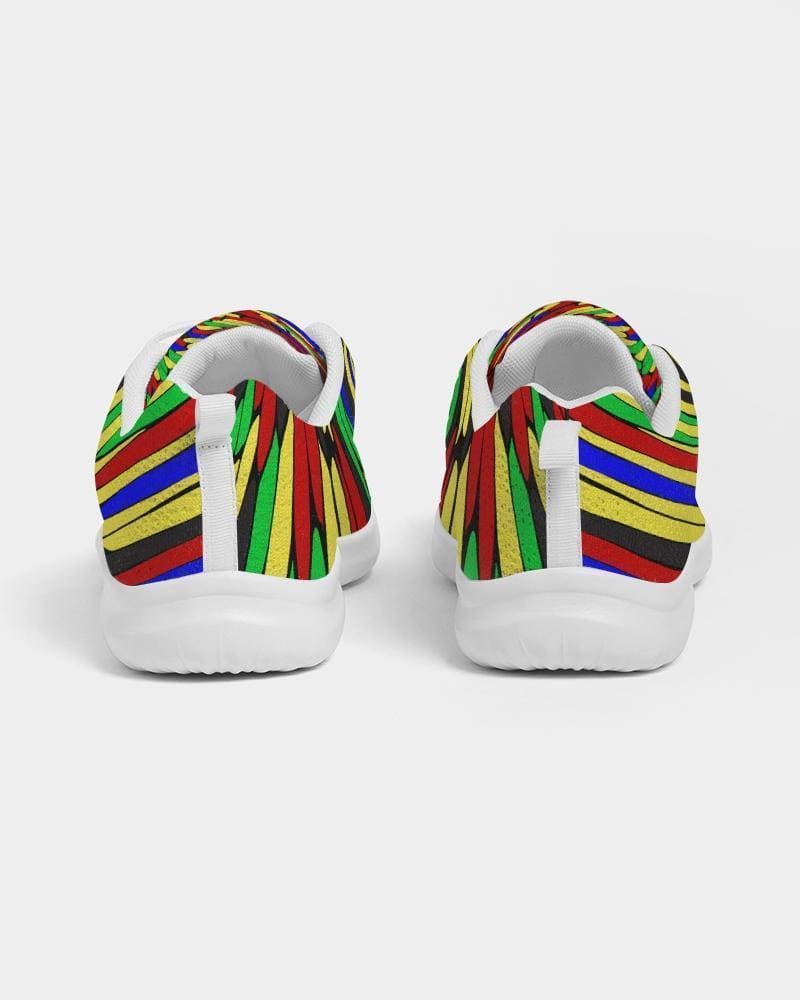 Multicolor low top canvas running shoes for men with a colorful swirl print, featuring a lace-up front and padded collar.
