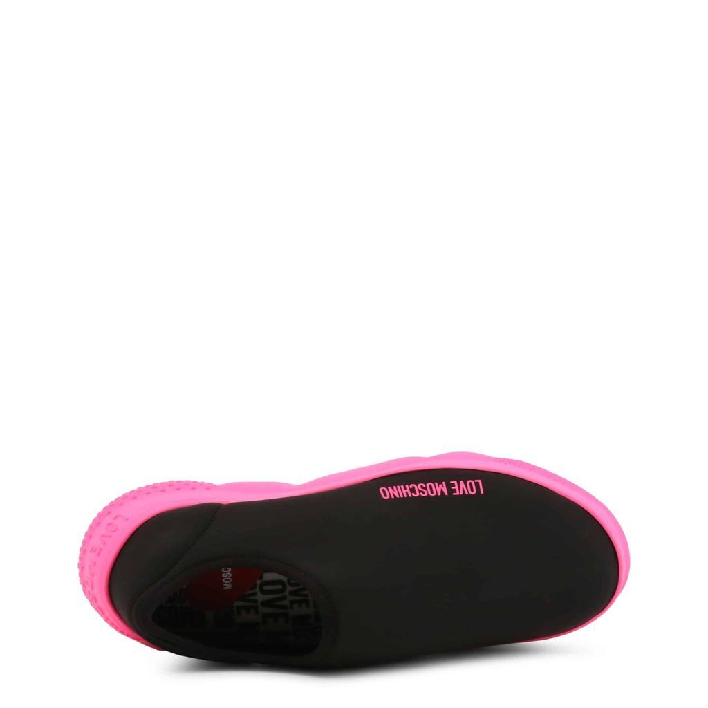 A pair of stylish Neon Pink Slip-On Shoes featuring a black and neon pink color scheme, designed for comfort with a 3.5 cm platform heel.