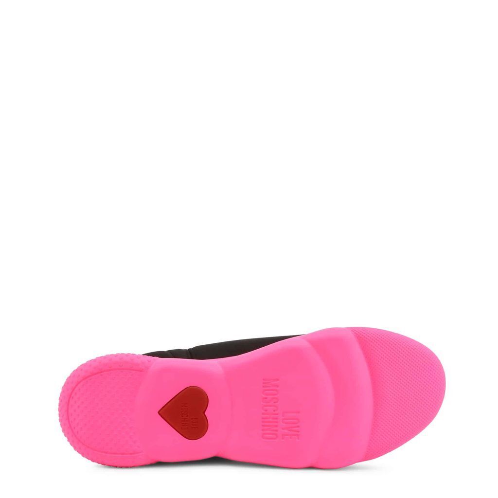 A pair of stylish Neon Pink Slip-On Shoes featuring a black and neon pink color scheme, designed for comfort with a 3.5 cm platform heel.