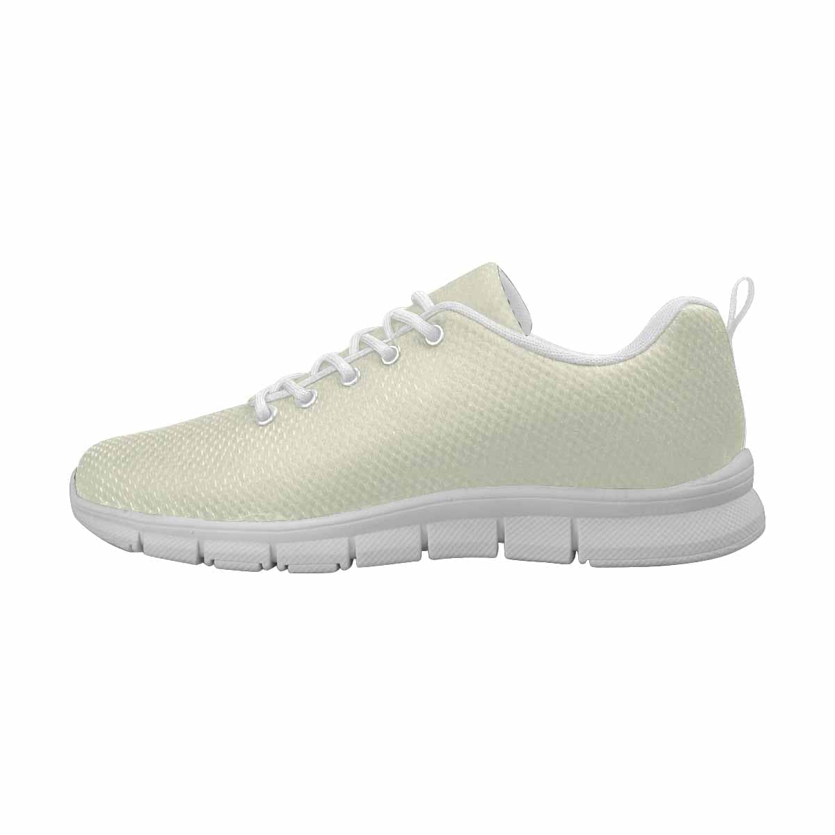 Beige sneakers for men designed for running, featuring a breathable mesh upper and comfortable foamed collar.
