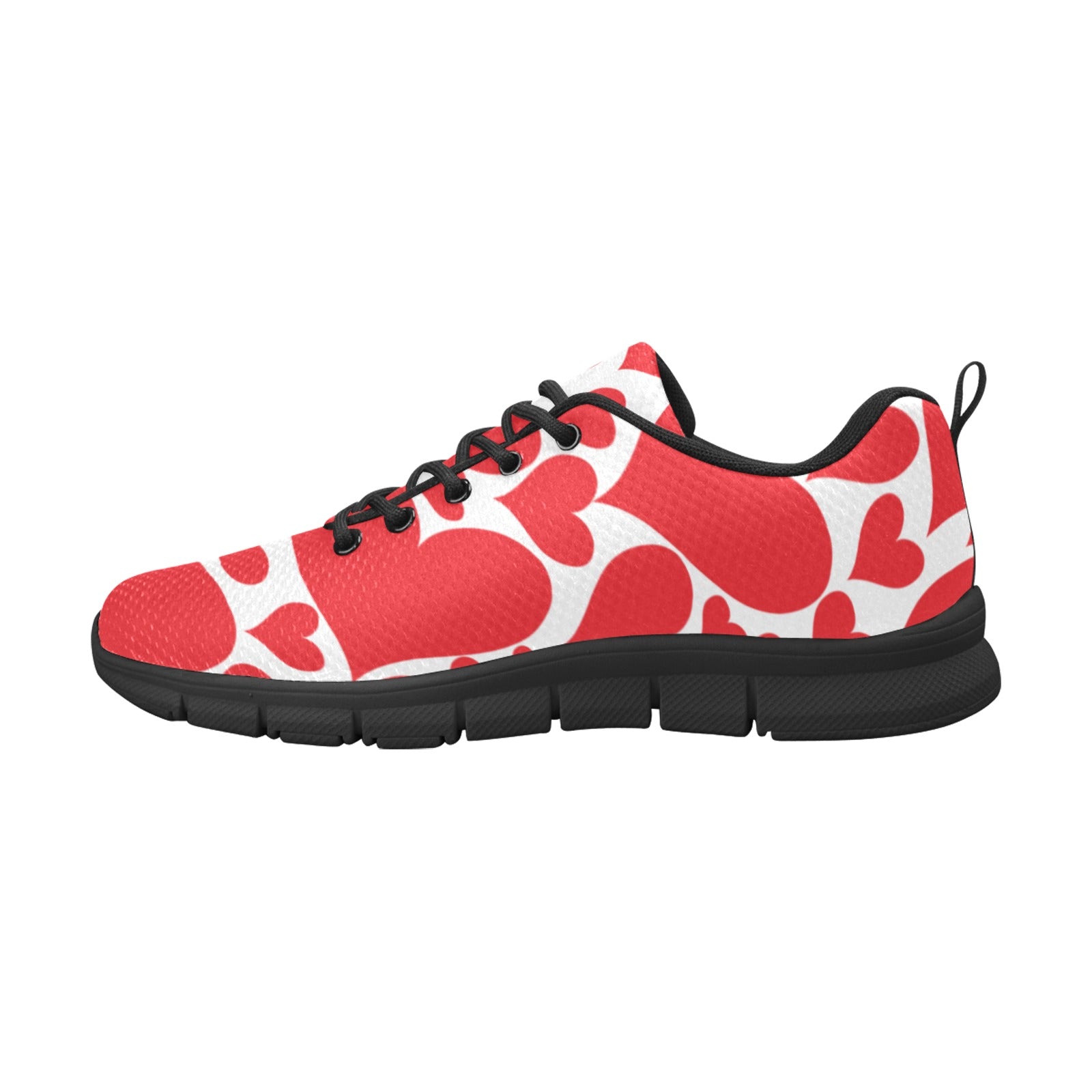 Men's Love Red Hearts Sneakers featuring breathable mesh fabric and customizable design options.