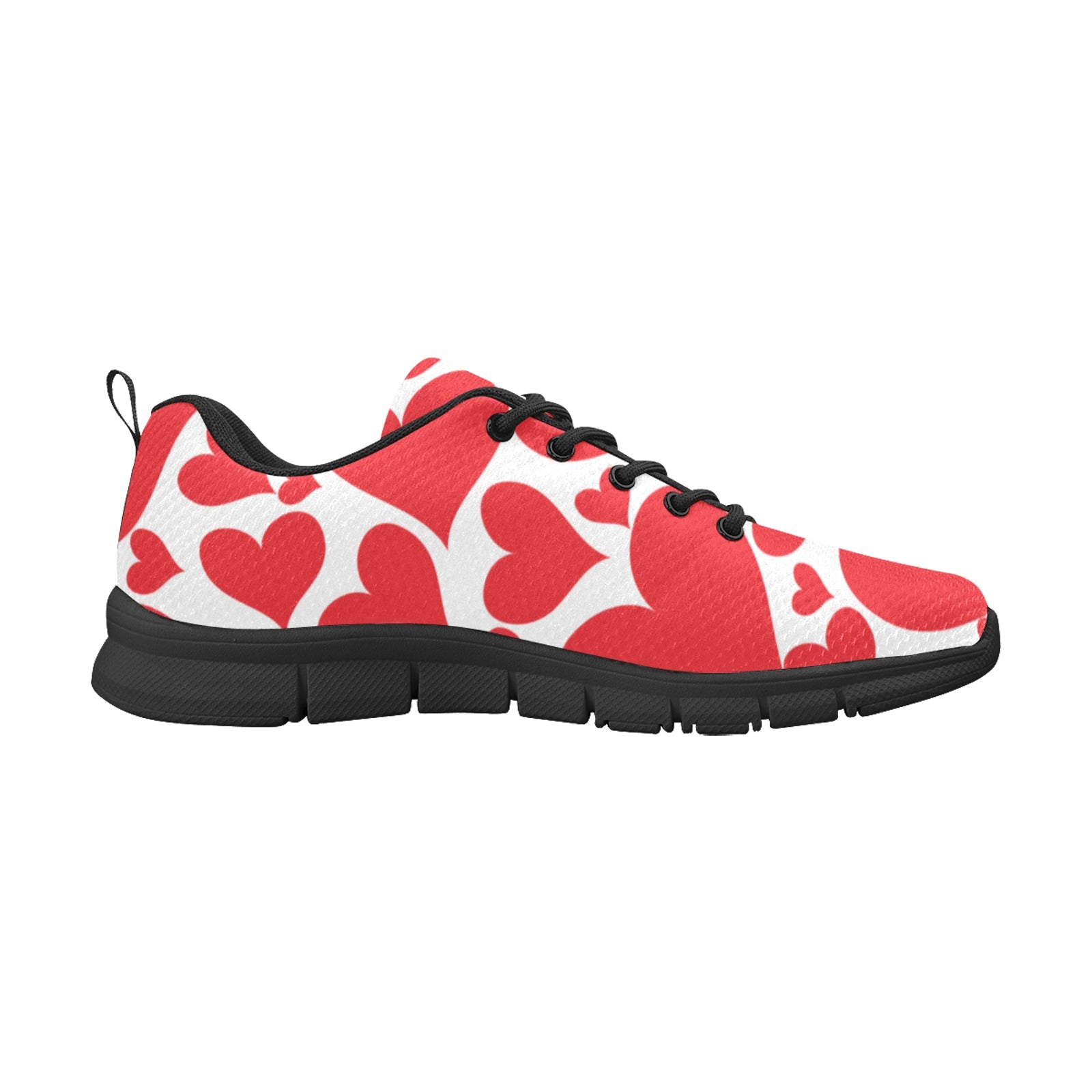 Men's Love Red Hearts Sneakers featuring breathable mesh fabric and customizable design options.