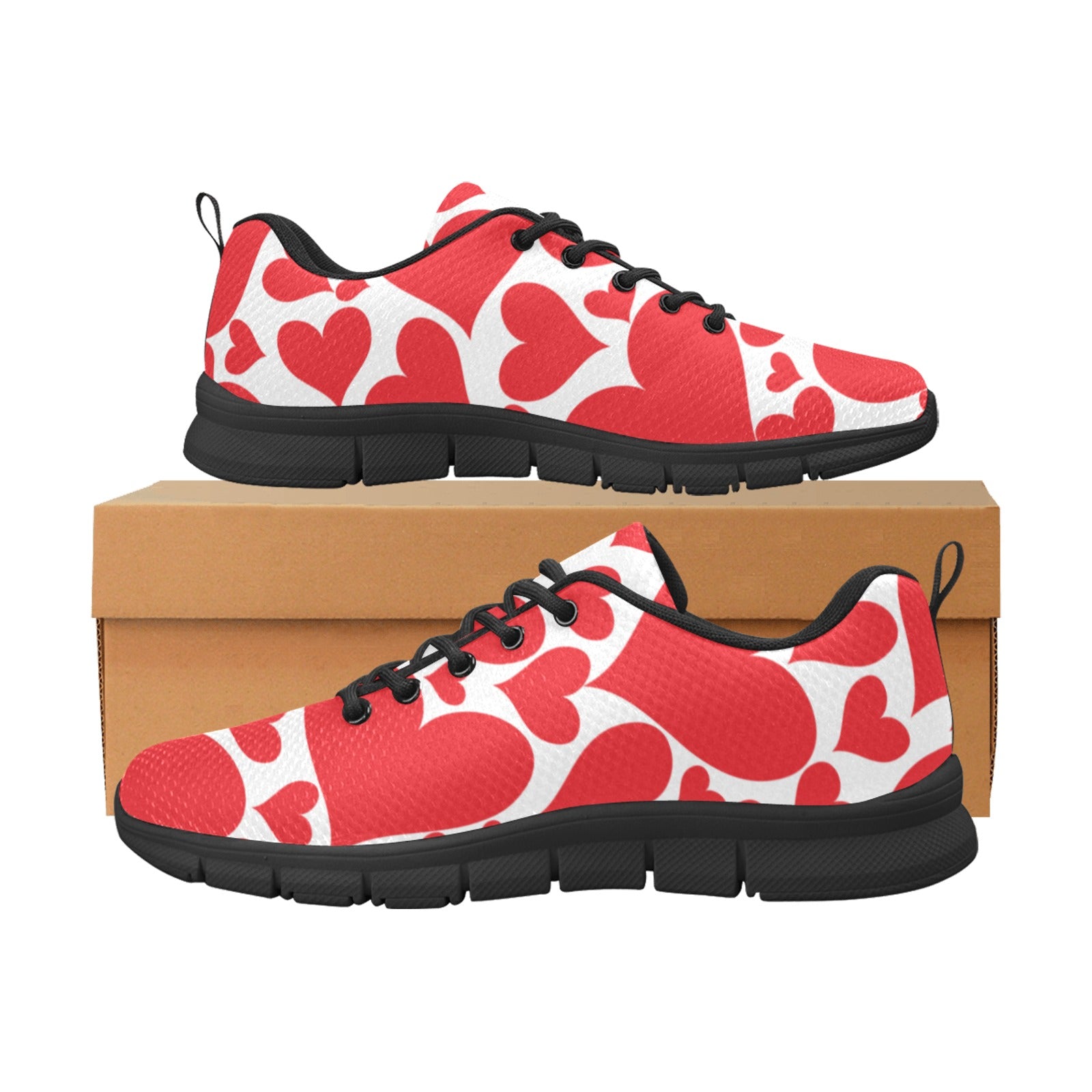 Men's Love Red Hearts Sneakers featuring breathable mesh fabric and customizable design options.
