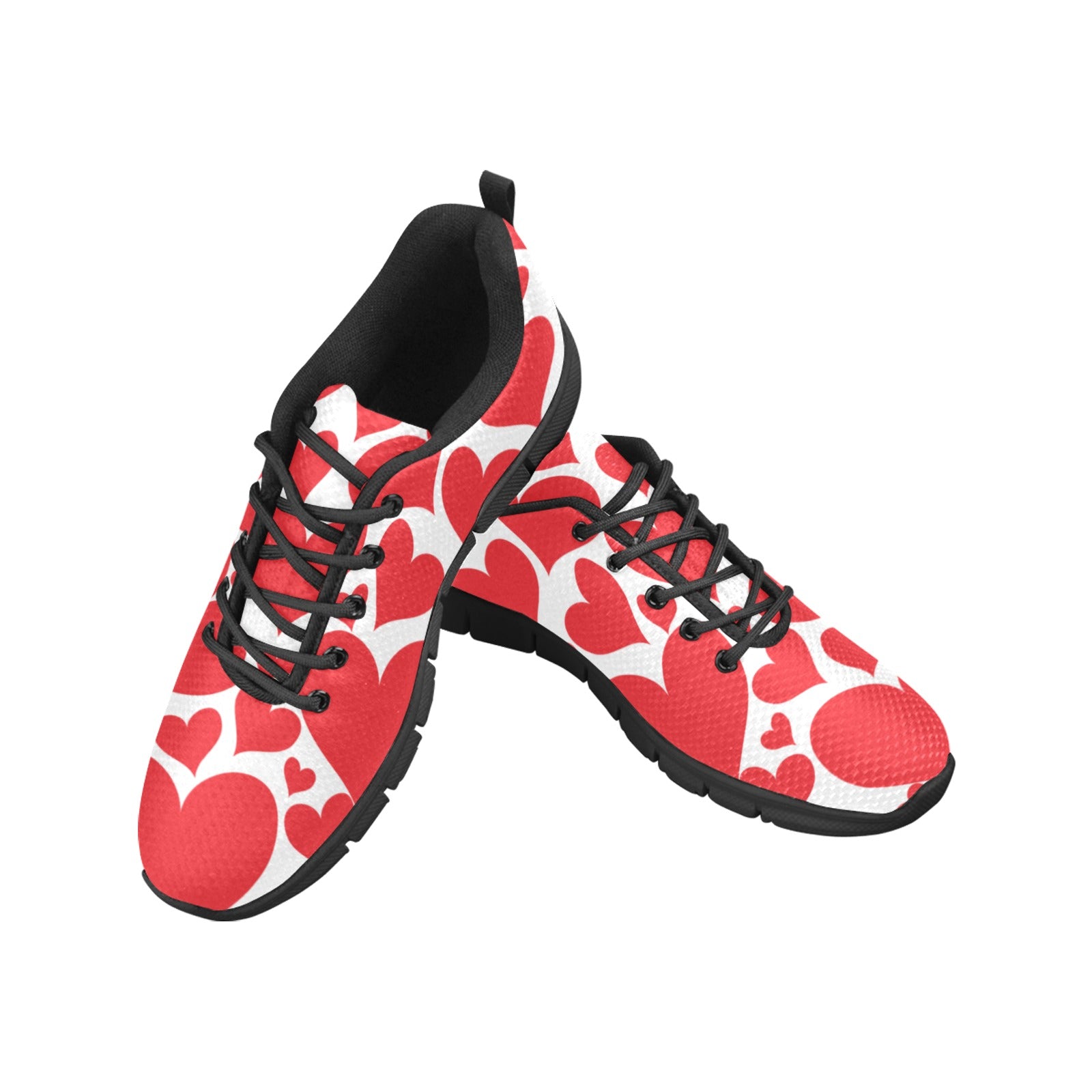Men's Love Red Hearts Sneakers featuring breathable mesh fabric and customizable design options.