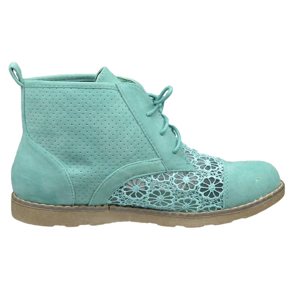 SOBEYO Women's Booties in green with embroidered flowers and lace-up design, showcasing trendy high-top ankle style.