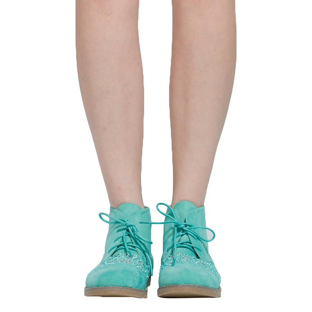SOBEYO Women's Booties in green with embroidered flowers and lace-up design, showcasing trendy high-top ankle style.